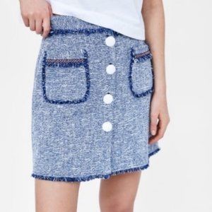 New + Tag ~ Zara Blue Tweed Fringe Skirt (M-L)